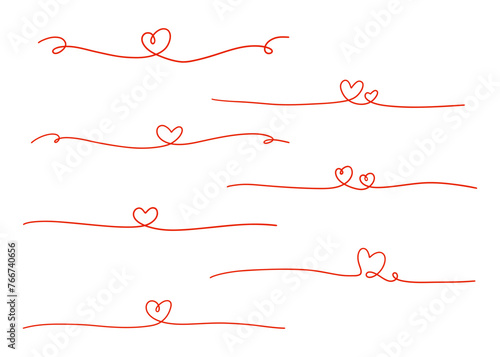 シンプルなハートの手書きのラインのセット、デコレーション素材