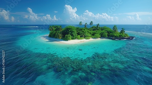 Beautiful tranquil natural vacation seascape. Bright summer view of the paradise island. Generative AI © kovalovds