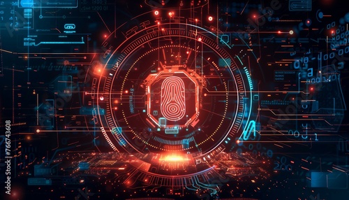 Biometric Lockdown, computer security with an image featuring biometric authentication methods like fingerprint or facial recognition, AI