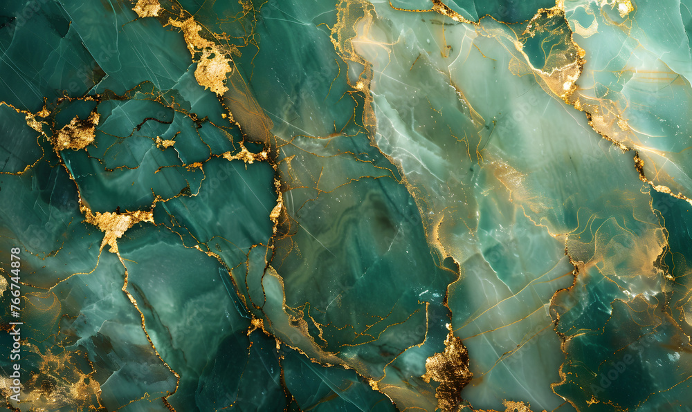 natural emerald green,gold marble texture pattern, Generative AI - obrazy, fototapety, plakaty 