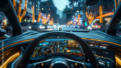 A close - up of a UHD digital display inside a hybrid car, highlighting real - time energy consumption and eco - driving  © Media Srock