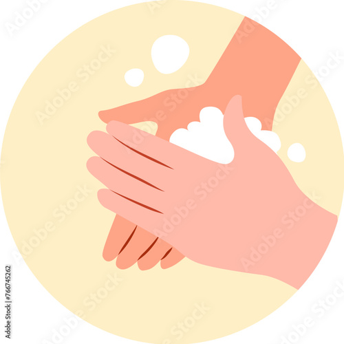 Wash hands procedure infographic:   rubs till produce bubbles