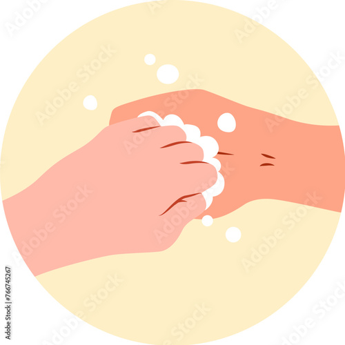 Wash hands procedure infographic: scratch fingers thoroughly