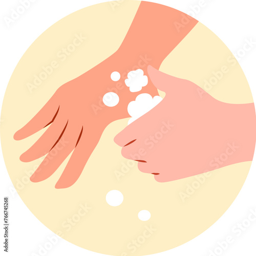 Wash hands procedure infographic: rub thumb thoroughly