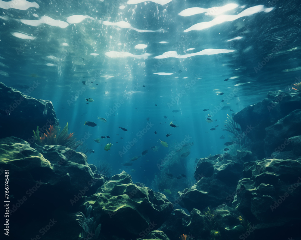 Fototapeta premium Abstract underwater images are a natural beauty. World water day. Use as a backdrop to display water-related products, wallpapers, posters, cards or brochures.