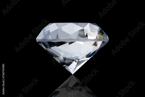 Large Diamond on black background  close up shot