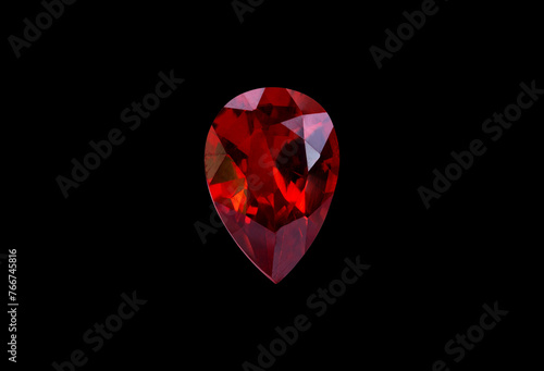 Red Ruby gemstone isolate on Black background,close up shot