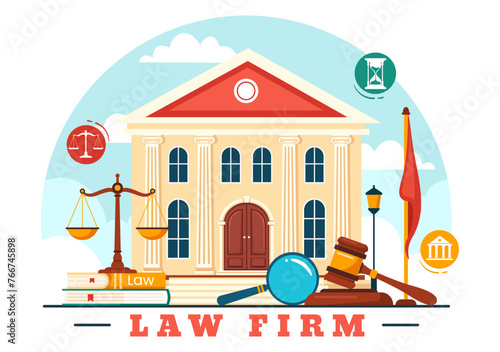 Law Firm Services Vector Illustration with Justice, Legal Advice, Judgement and Lawyer Consultant in Flat Cartoon Background Design