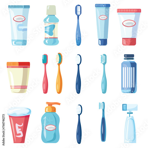 Toothpaste and toothbrush vector icon set isolated