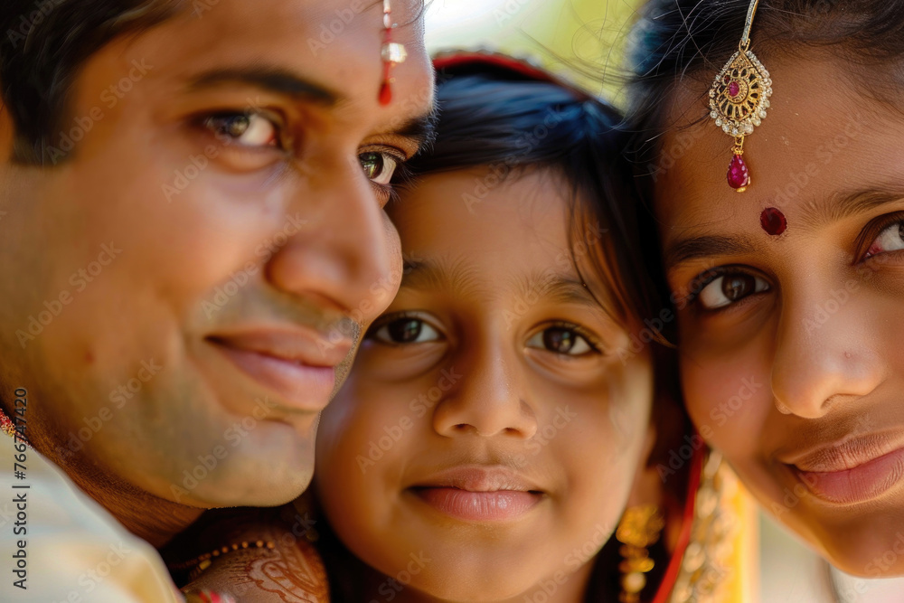 A captivating close-up of a young Indian family - obrazy, fototapety, plakaty 