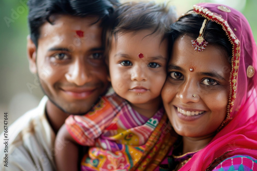 A captivating close-up of a young Indian family