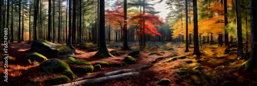 Breathtaking View of Autumn Splendor in a Dense Forest: An Autumnal Symphony of Colors