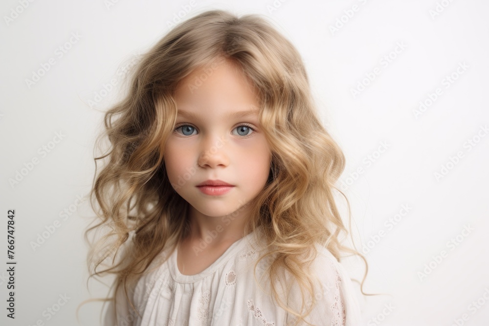 Portrait of a beautiful little girl with long blond curly hair. Portrait of a beautiful little girl with long blond curly hair.