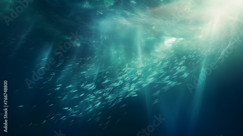 underwater world abstract background with light rays