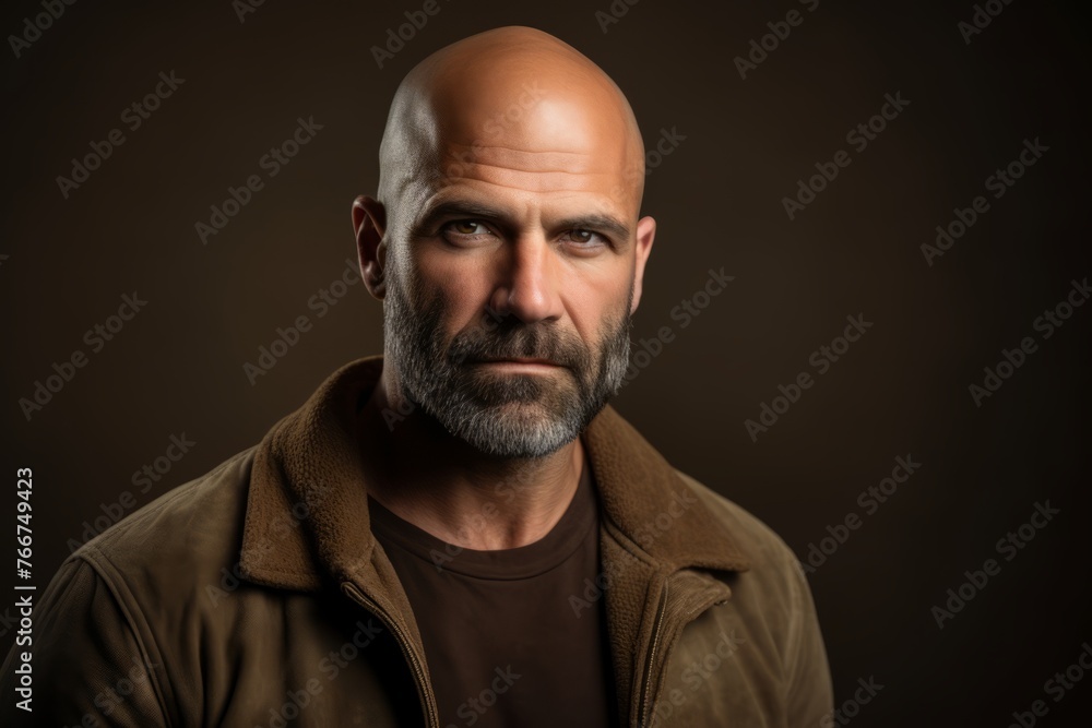 Portrait of a bald man with a beard on a dark background
