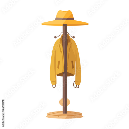 Wooden floor coat rack - hanger for cothes with hat photo