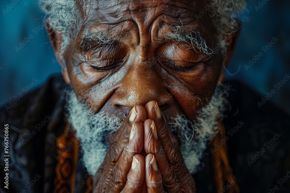 Close up shot of praying man Close up shot of praying man