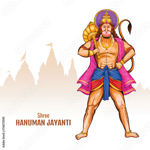 Illustration of lord hanuman for hanuman jayanti festival card background