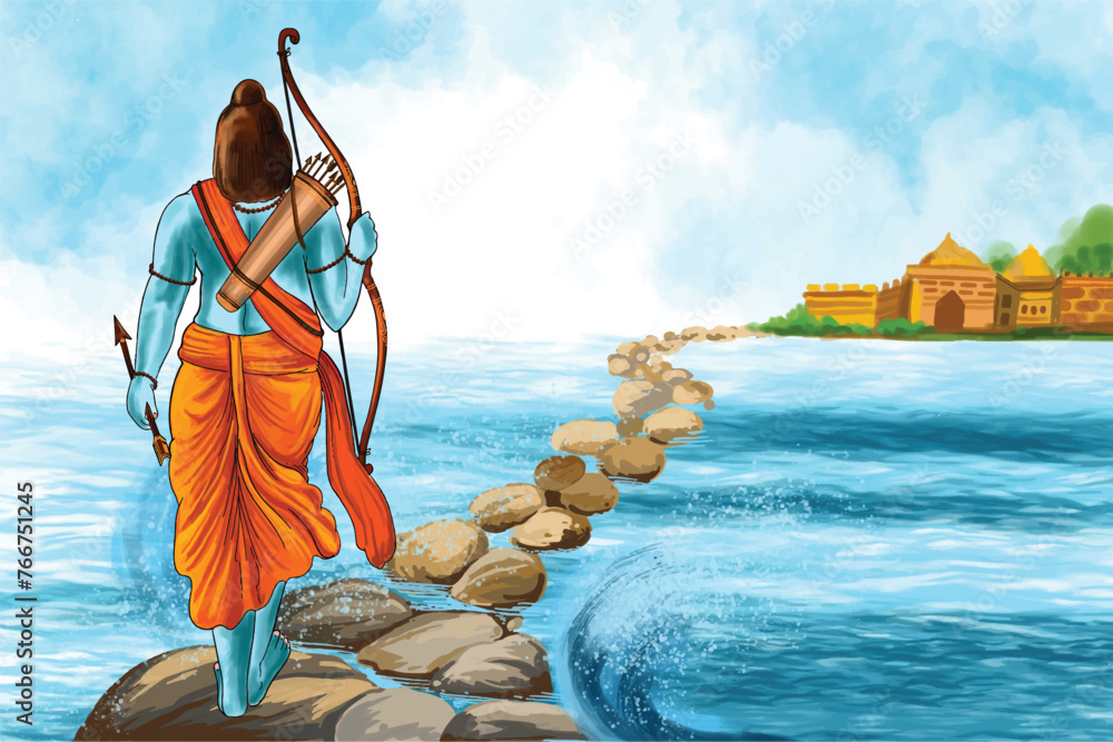 Shri ram navami with bow an arrow card background - obrazy, fototapety, plakaty 