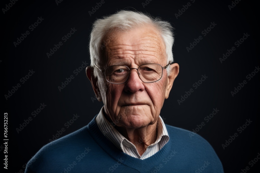 Portrait of an old man with glasses on a dark background. Portrait of an old man with glasses on a dark background.