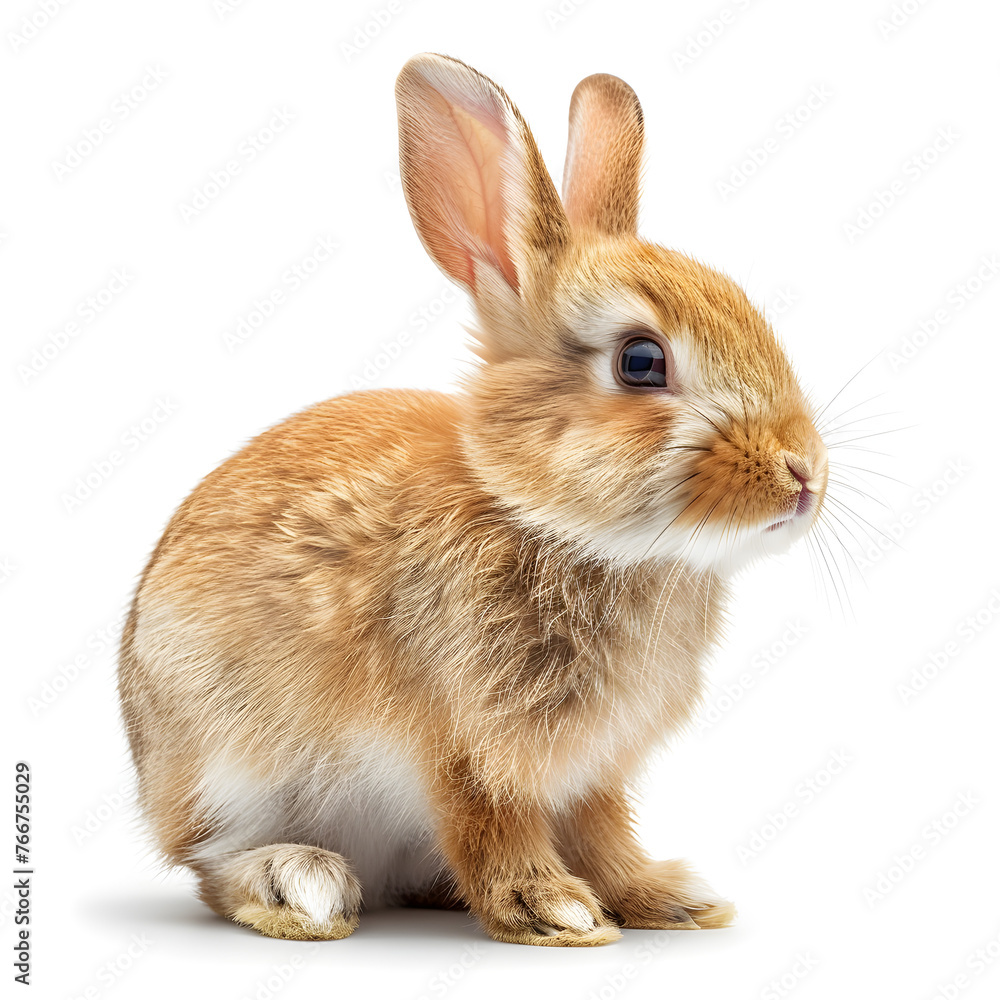 A fluffy and cute rabbit isolated on a white background, perfect for nature or wildlife related designs and Easter themed projects.
