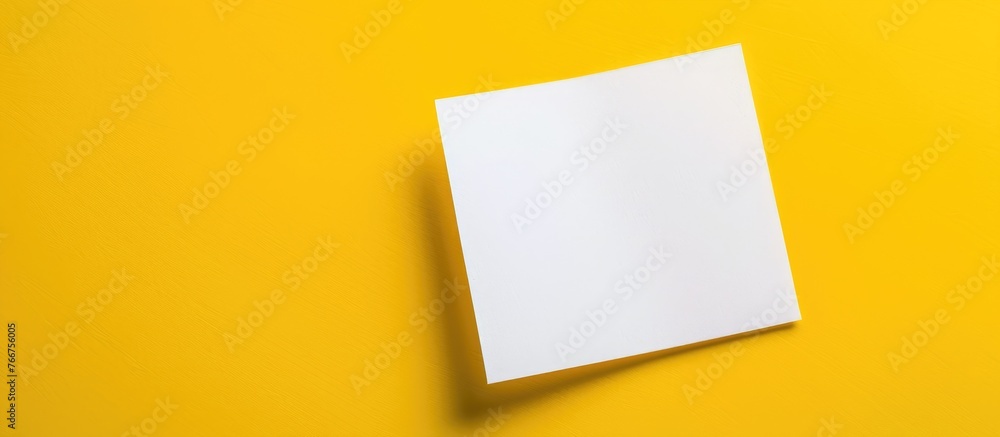 A blank white piece of paper on a yellow background. A blank white piece of paper on a yellow background.