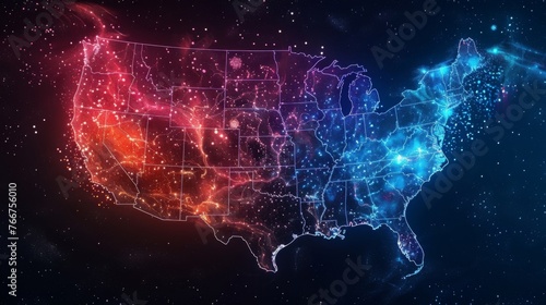 Detailed map showcasing all states, capitals, and major cities of the United States of America. photo