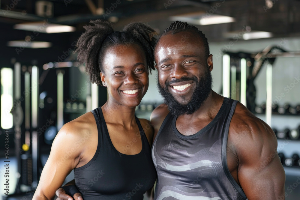 Athletic couple smiling in gym