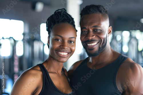 Athletic couple smiling in gym