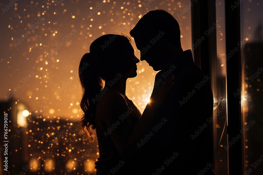 Lovers' Silhouette: Close-up of a couple's silhouette against a window.