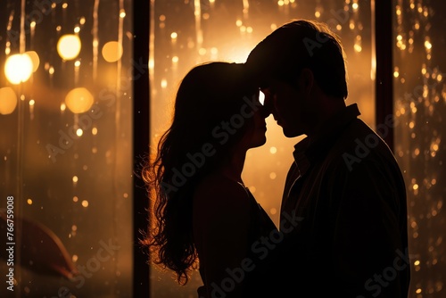 Lovers' Silhouette: Close-up of a couple's silhouette against a window.