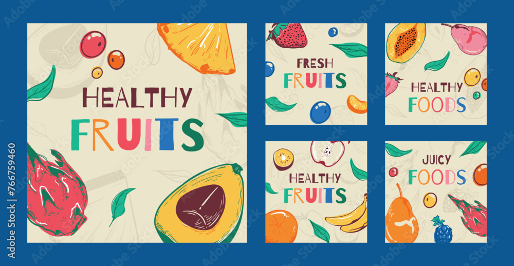 Colorful Handdrawn Fruits Instagram Post Template