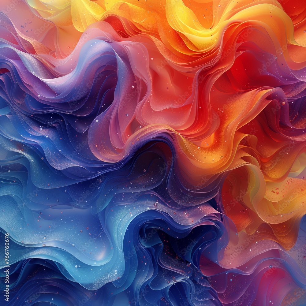 Fototapeta premium Abstract Flame. A vibrant and colorful abstract composition with fluid shapes, intricate patterns, and a futuristic aesthetic, perfect for backgrounds or digital art