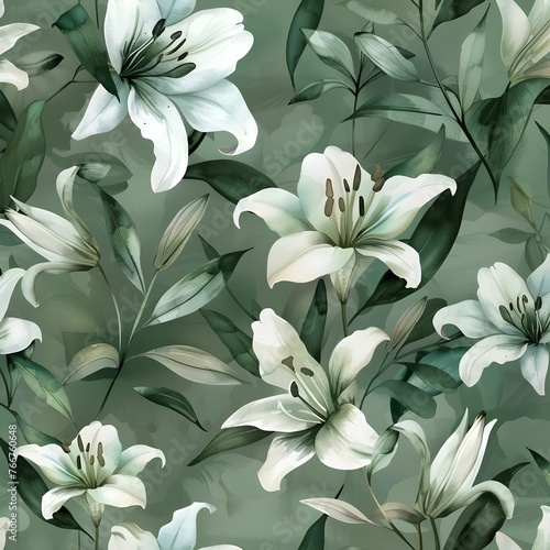 Stunning White Lilies Blooming in a Lush Green Botanical Backdrop