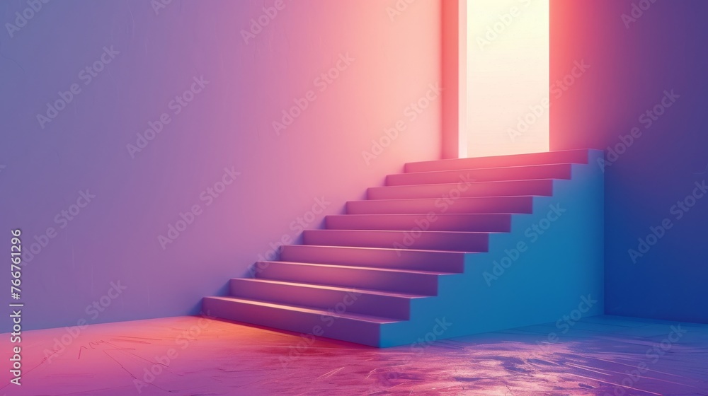 Obraz premium Vibrant Gradient on Staircase Leading to Bright Light Source 