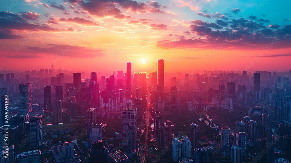 Fototapeta premium : A futuristic cityscape with advanced pollution control technologies in place, showcasing a vision of sustainable and environment