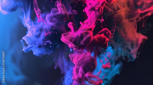 Dancing Color Ink on Black Background 8K Realistic