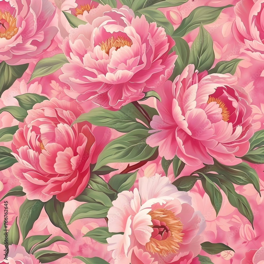Radiant Pink Peony Blossoms Adorning Lush Greenery in Blooming Spring Garden Radiant Pink Peony Blossoms Adorning Lush Greenery in Blooming Spring Garden