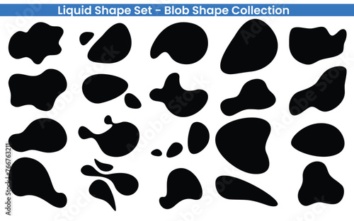 Liquid shape set of organic blob shapes, Collection from abstract forms for artisitic desig, Liquid Silhouette drop in modern style, isolated on a white background. photo