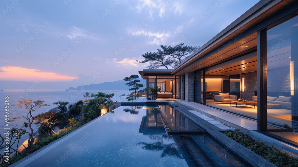 Luxurious Seaside Villa with Infinity Pool at Sunset
