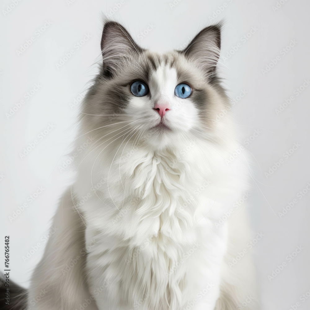 Experience the charm of a ragdoll cat in this high-quality image featuring a clean, focused composition. AI generative.