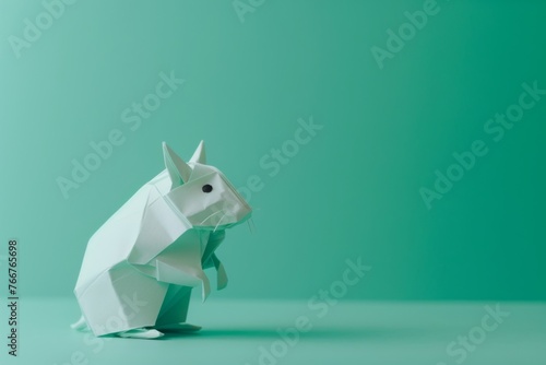 origami Hamster on pastel green background photo