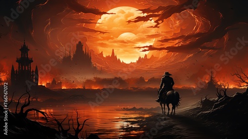 Fantasy moonlight with silhouette of the horse rearing up