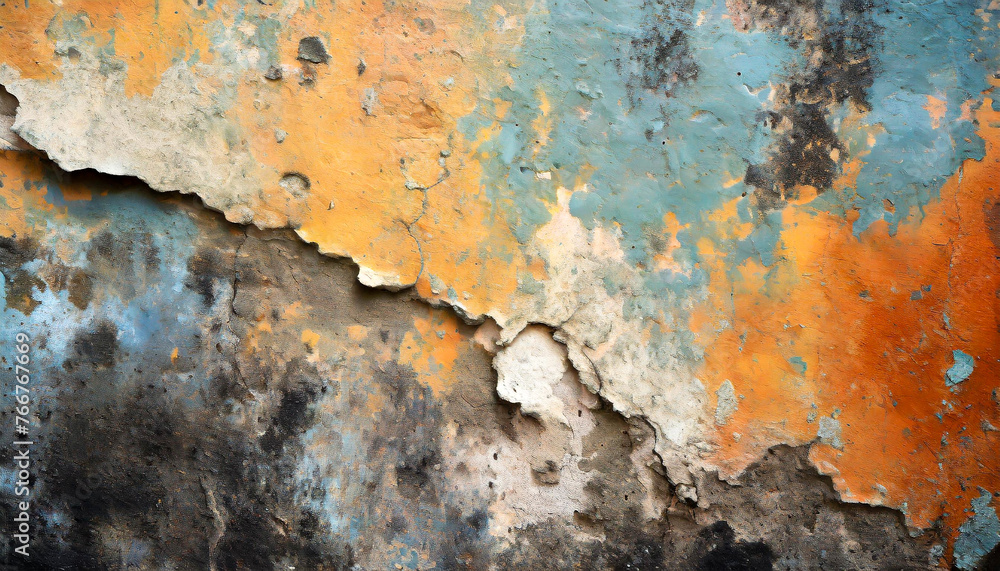 Paint peeling from a dirty old concrete wall, textured background