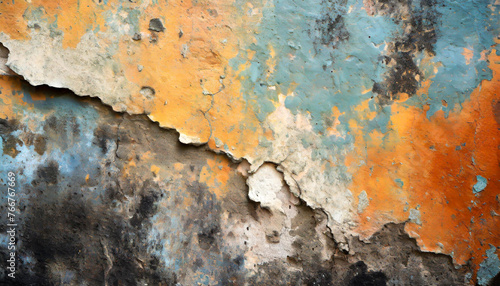 Paint peeling from a dirty old concrete wall  textured background
