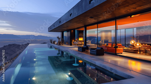 Luxury Modern Home with Infinity Pool at Twilight