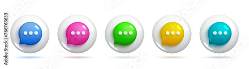 A set of five colorful, 3D speech bubbles in various shapes and sizes on a white background. 3d Set of Vector Icons.