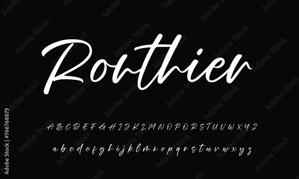 Lettering signature font isolated on grey background. brus style alphabet. Vector logo letters.