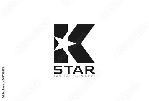 Letter K Star Logo, Modern Letter K with Negative Space Star Inside, vector Illustration