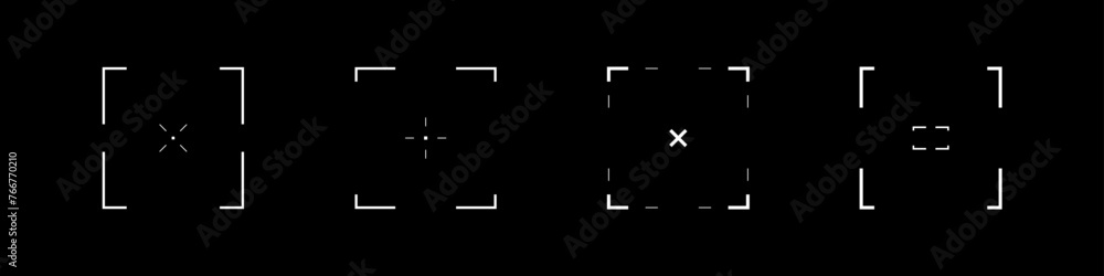 Cyberpunk style collection of elements. Square futuristic design targets, aims, sights, and crosshairs. A pack of aims. A vector pack of futuristic cyberpunk design elements